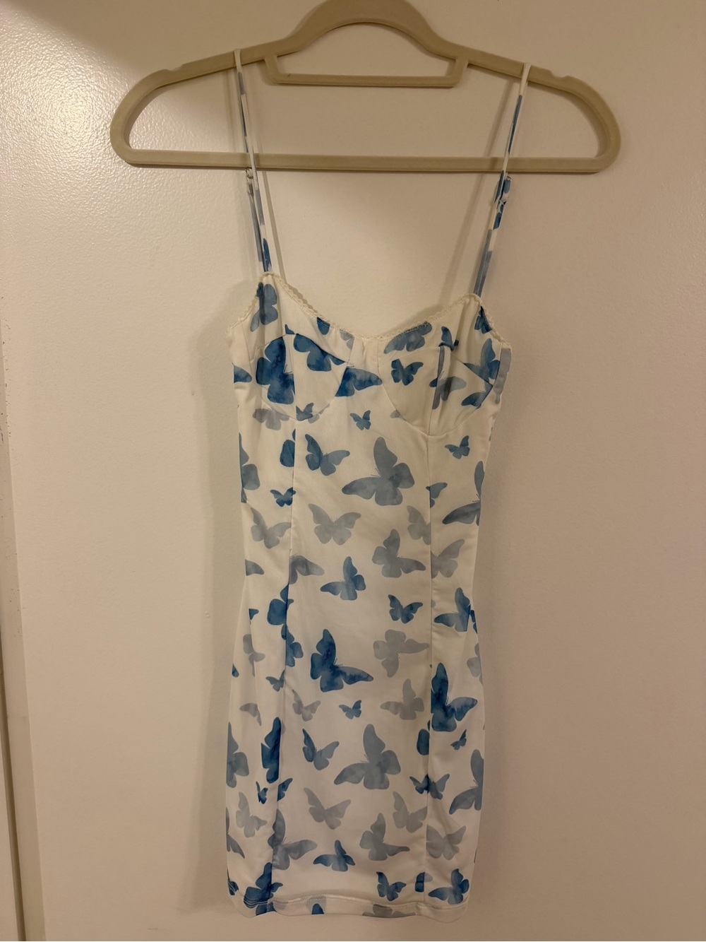 Princess Polly White Dress with Blue Butterfly Print